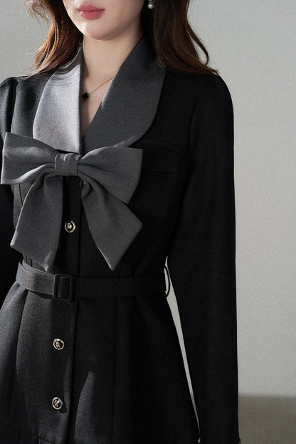 Black Bow Pleated Dress