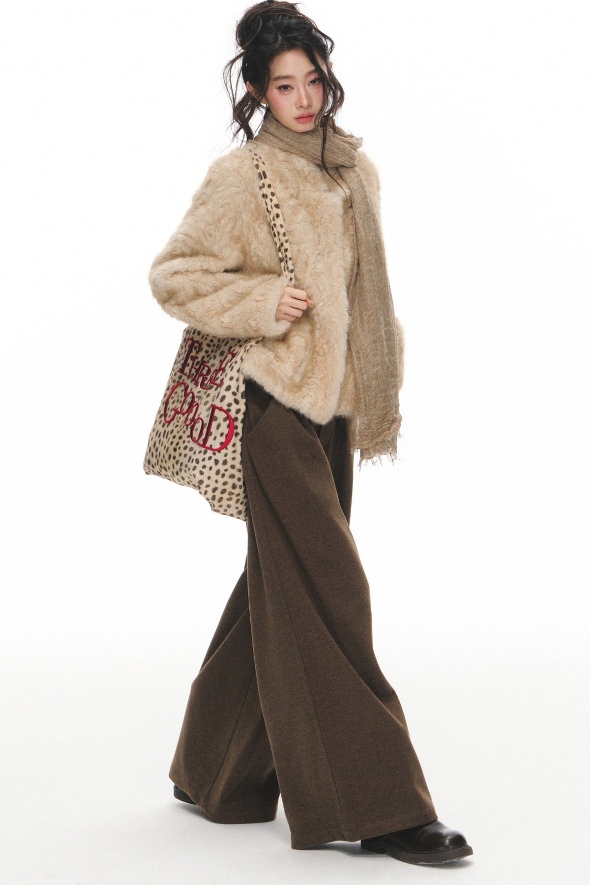 White Shearling Jacket and Pants Set-Up