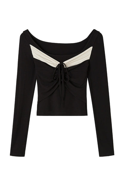 Square Neck Color-Block Knit Top and Skirt Set