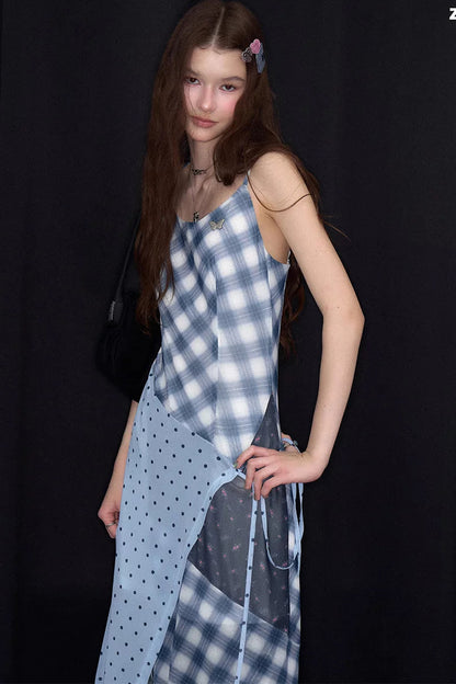 Mist Blue Deconstructed Polka Dot Dress