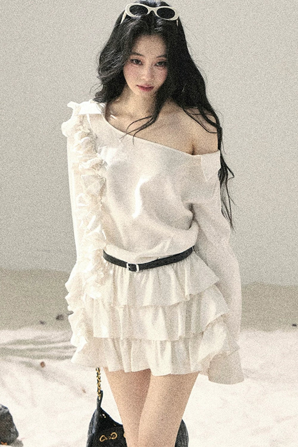 French Ruffled Off-Shoulder Dress