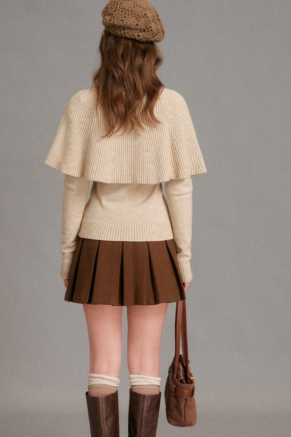 Floral Button Ribbed Cuff Cape Sweater Set