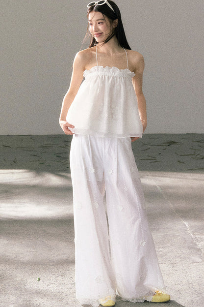 White Chiffon Lace Halter Top Set-Up