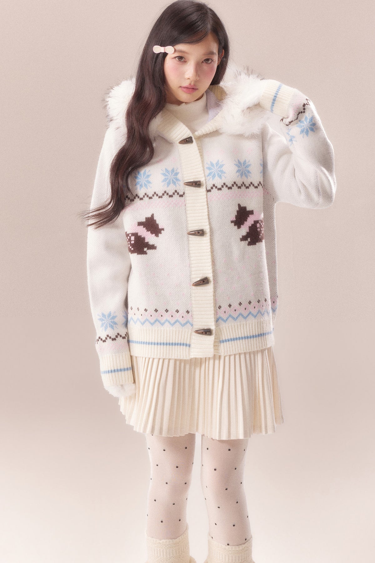Cárdigan Fair Isle con cuello de pelo de perro