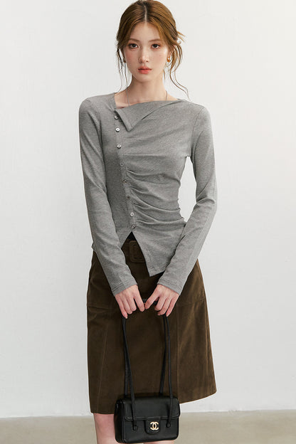 Asymmetrisches langärmeliges Strickoberteil
