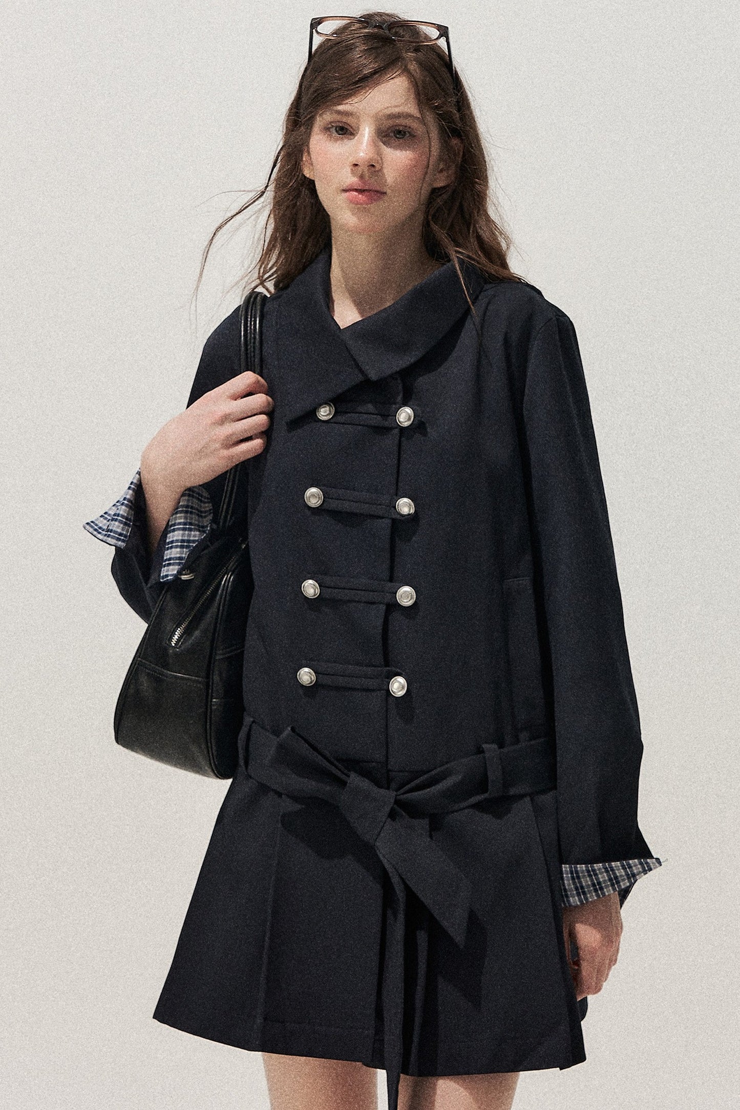 Navy Blue Napoleon Buckle Trench Coat