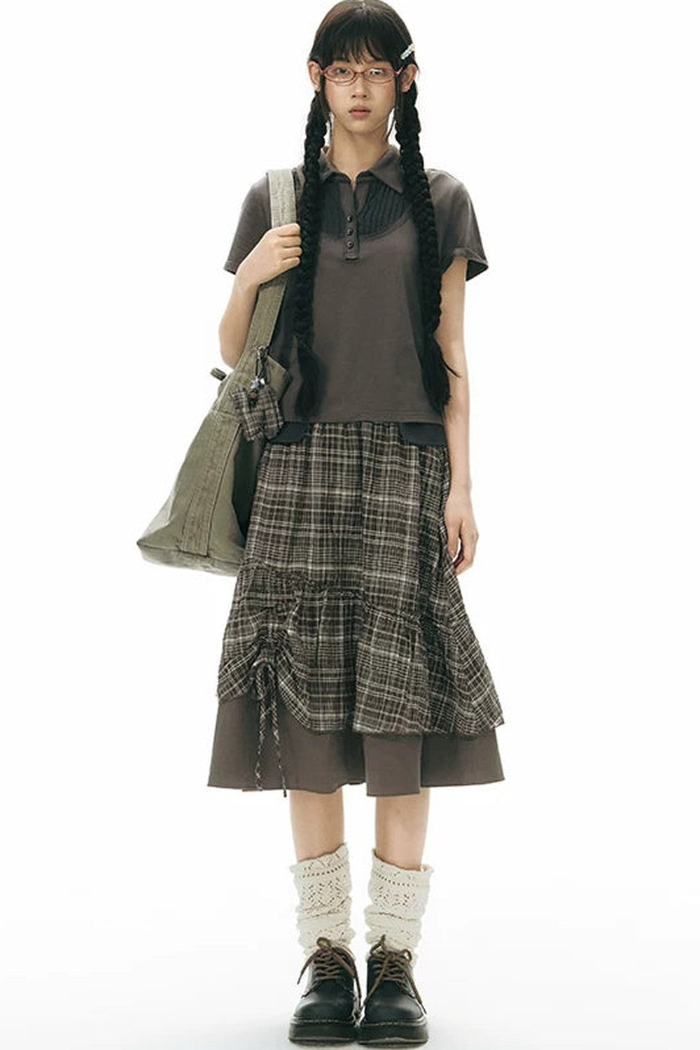Patchwork Polo Knit Top