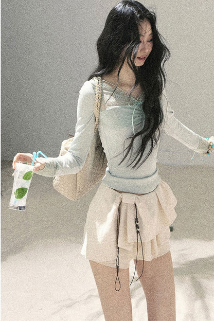 Long Sleeve Lace V-Neck Top