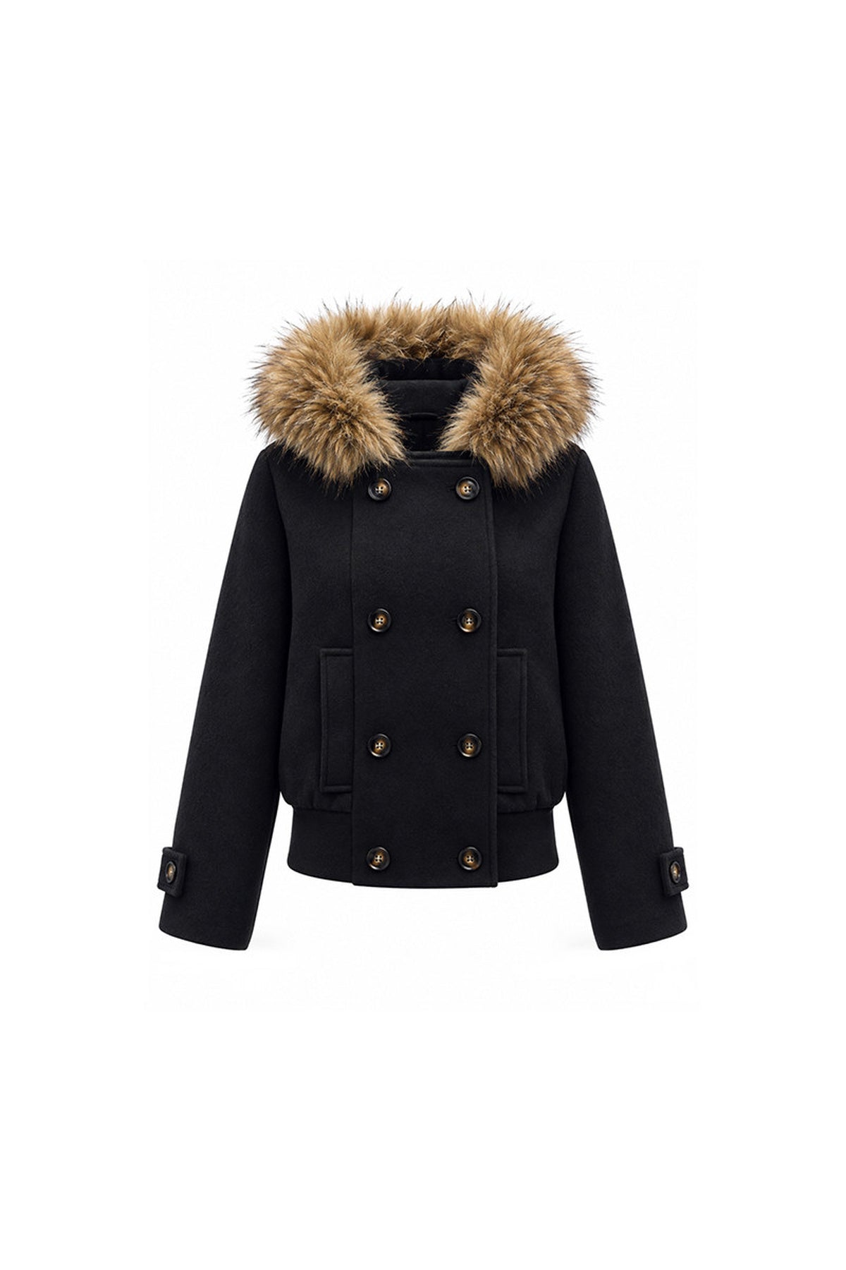 Wool Double-Breasted Fur Collar Coat Set-Up