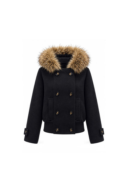 Wool Double-Breasted Fur Collar Coat Set-Up