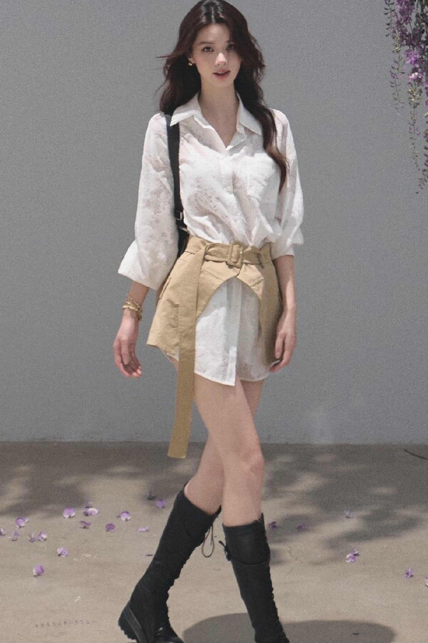Natural Sequence Lace Shirt Set