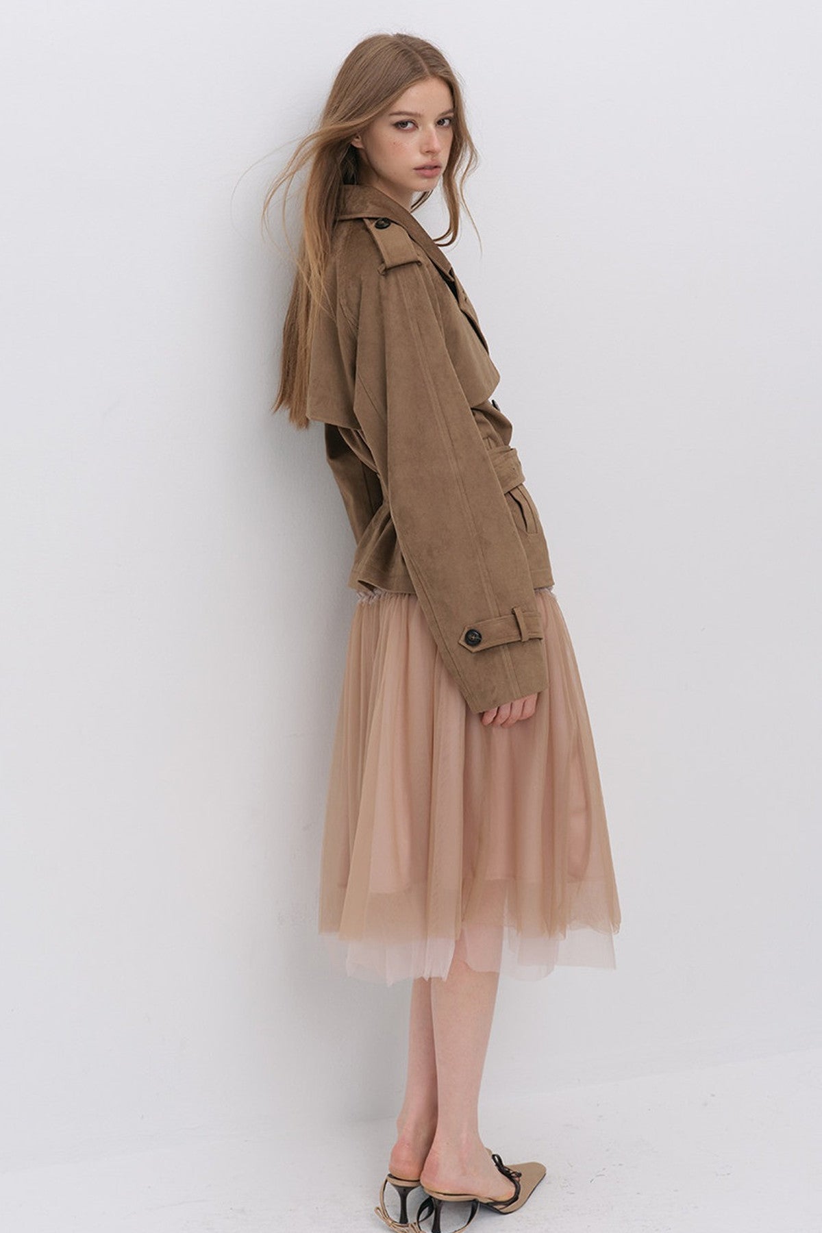 Suede Buttoned Trench Jacket