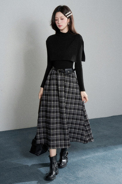 Black High-Neck Long-Sleeve Dress