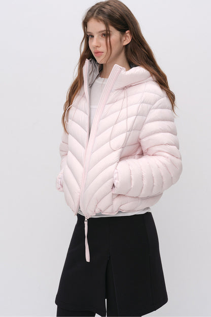 3D Quilted Drawstring Hooded Down Jacket