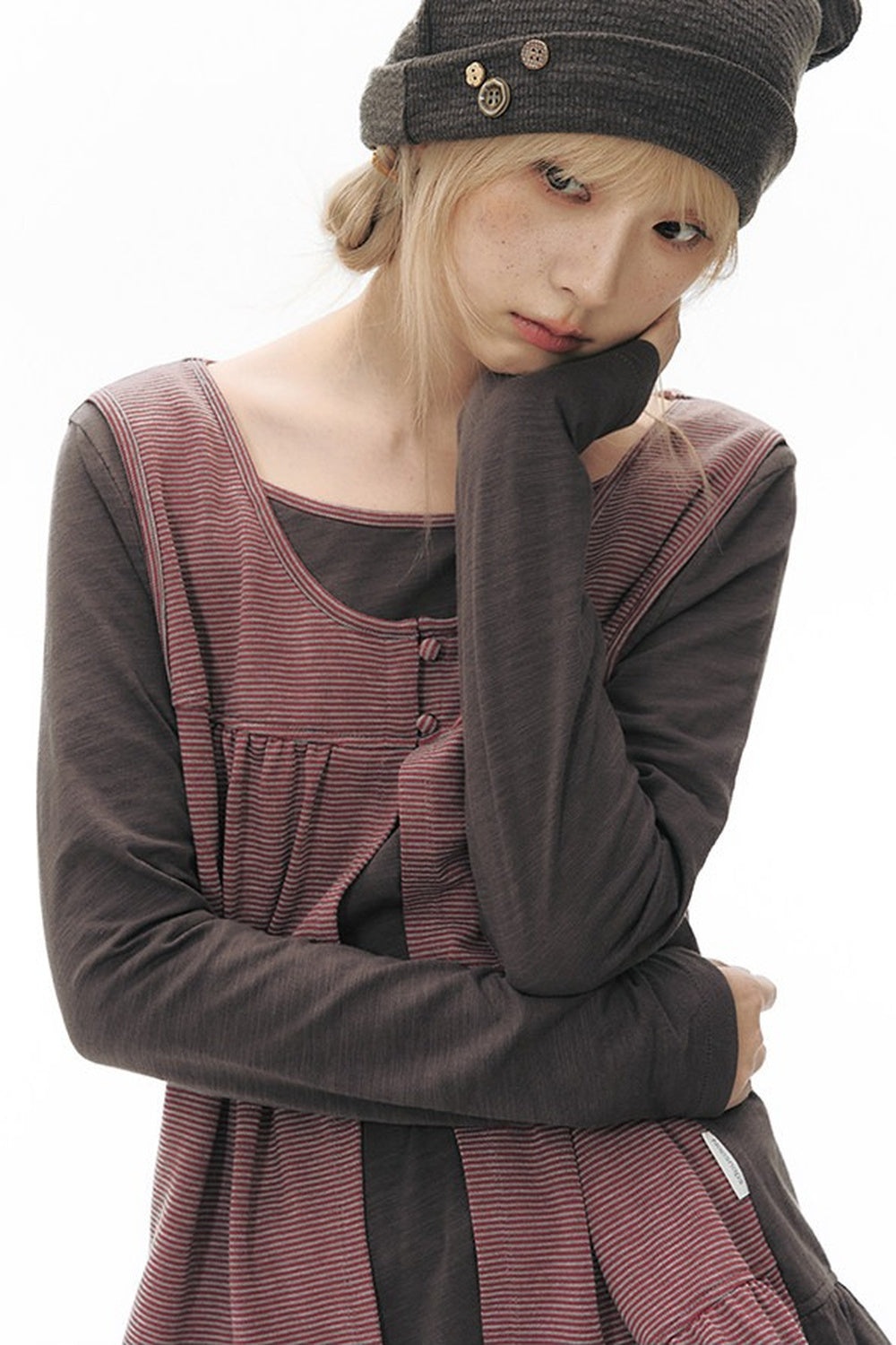 Striped Knit Patchwork Long-Sleeve Top