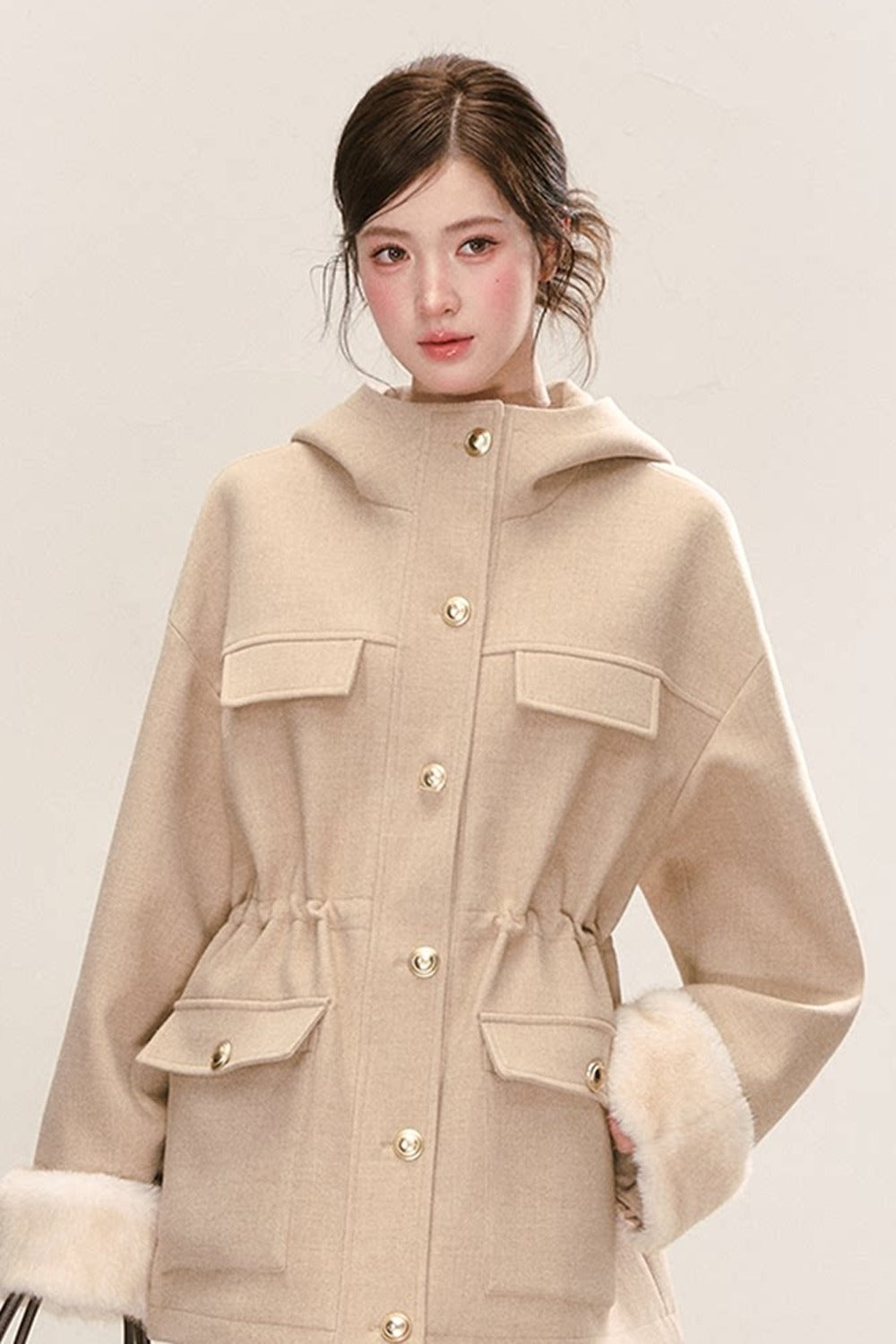 Multi-Pocket Hooded Woolen Parka Jacket