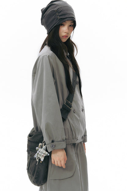 Side Seam Button Pleated Beanie Knit