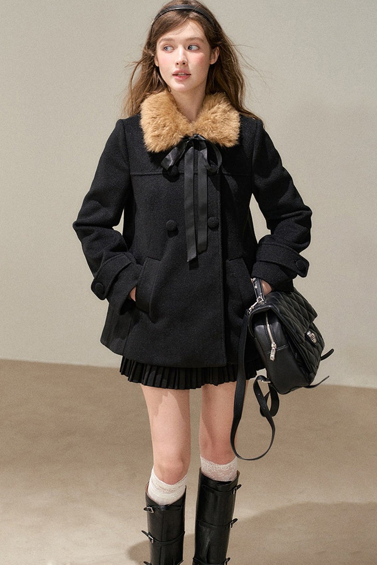 Black Double-Breasted Woolen Jacket