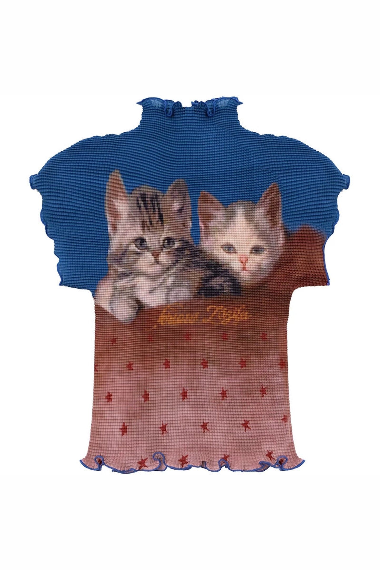 Blusa a blocchi di colore con stampa di gatti