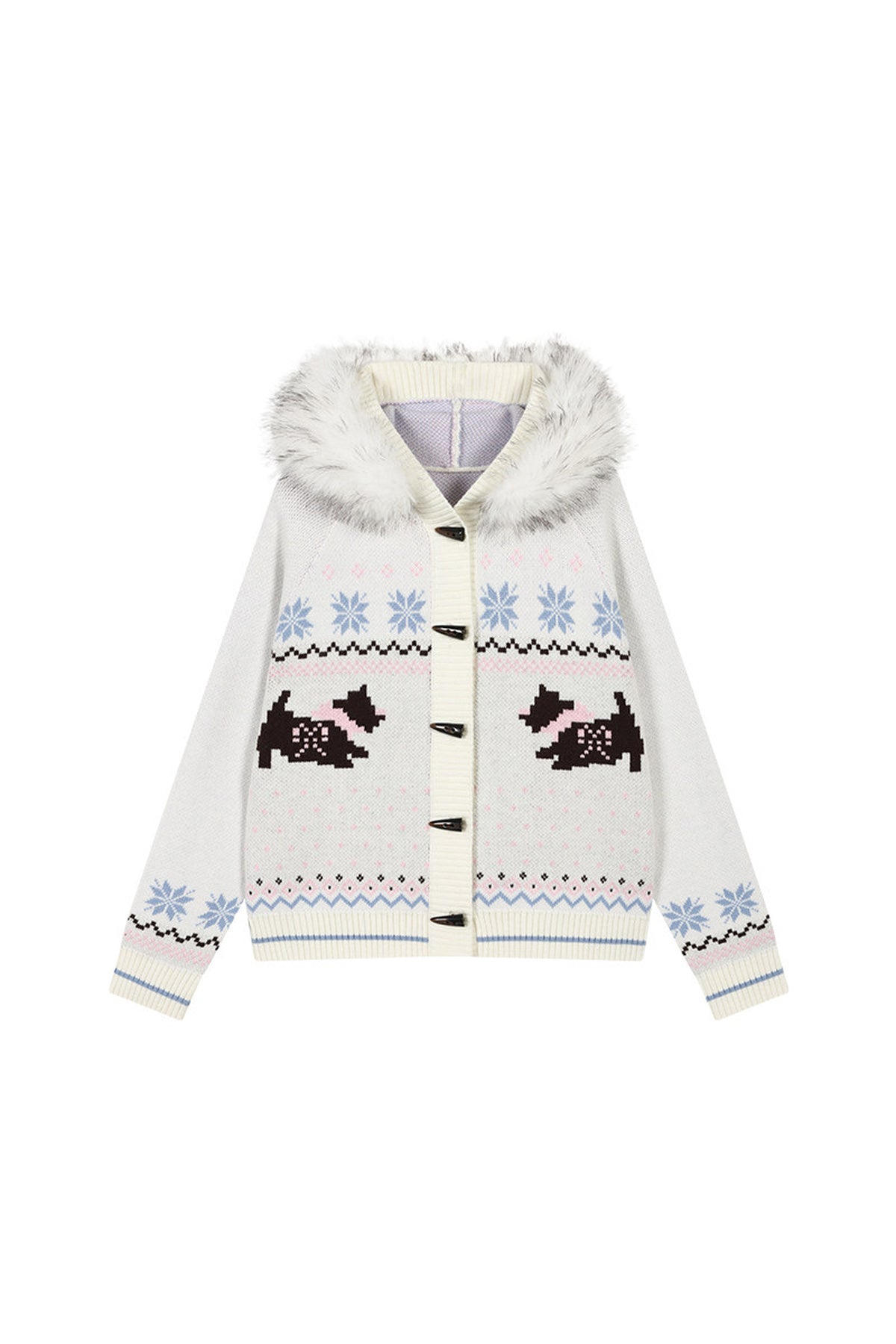 Cárdigan Fair Isle con cuello de pelo de perro