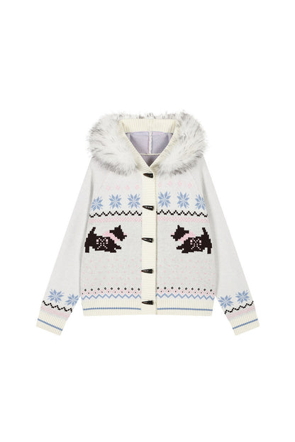 Cárdigan Fair Isle con cuello de pelo de perro