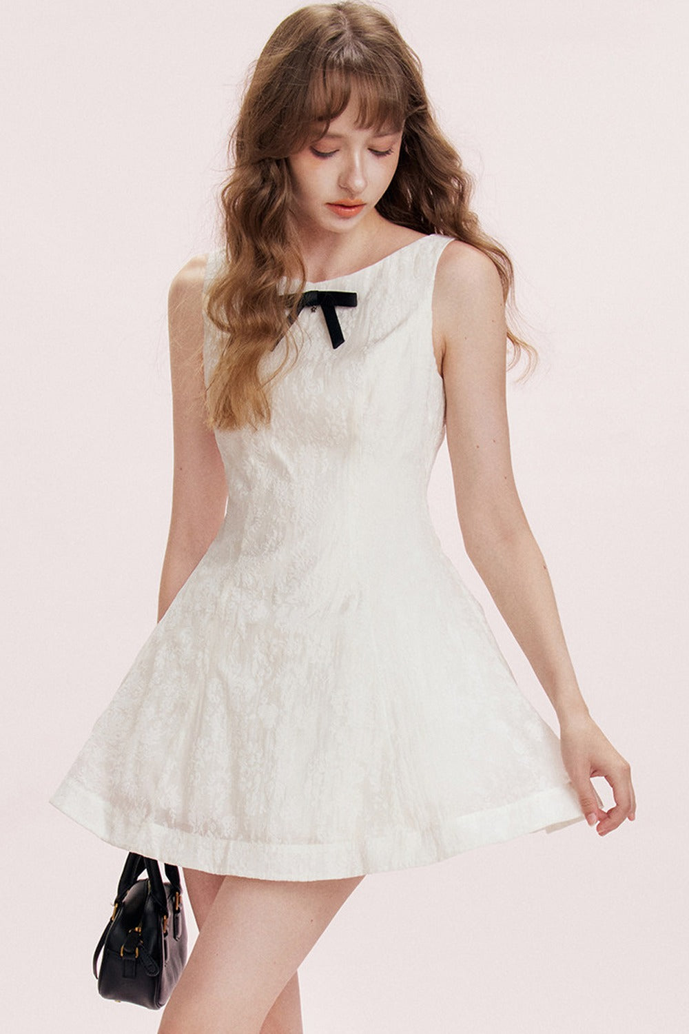 Romantic Flocked Bow Dress