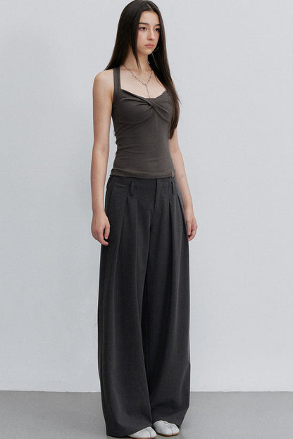 Gray Pleated Suit Pants