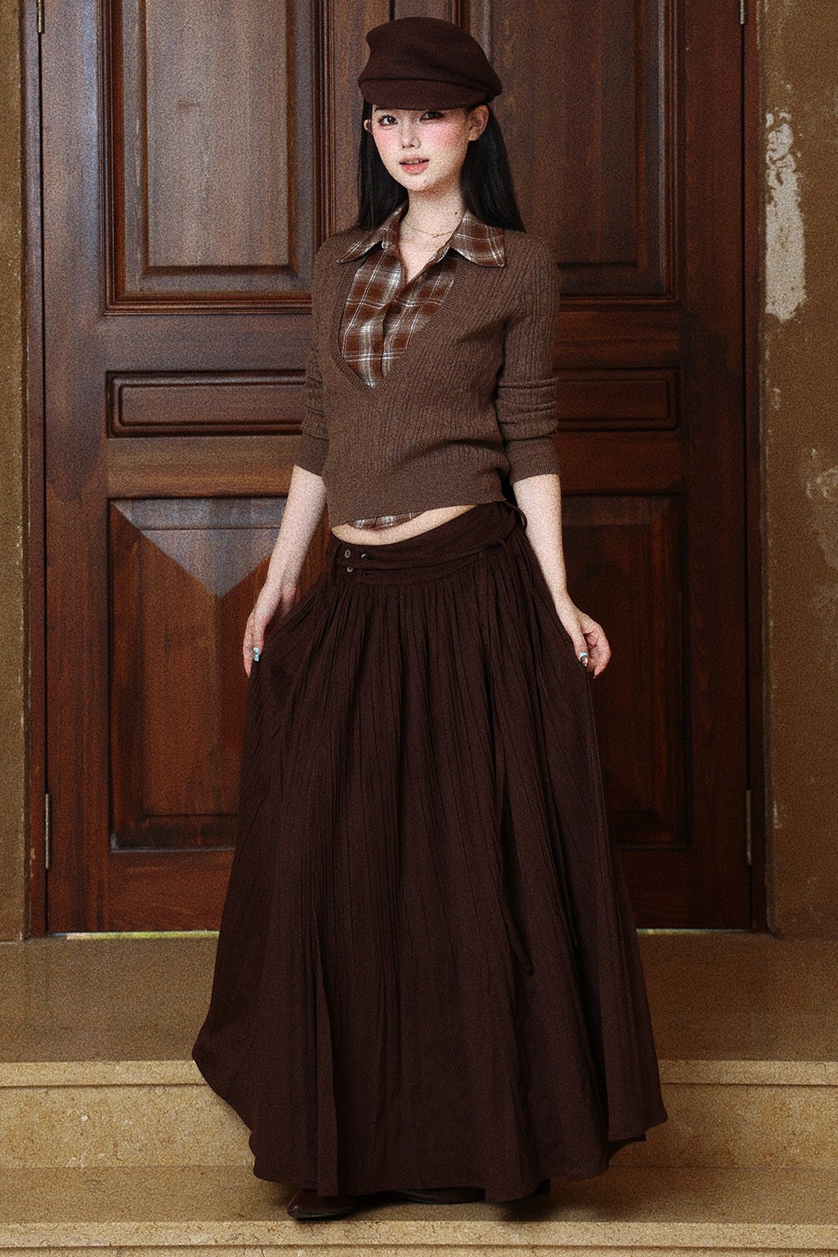 Short Knit Sweater With Sleeveless Shirt Set-Up