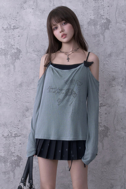 Layered-Look Draped Collar Knit Top
