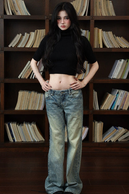 Verwaschene Jeans mit Farbverlauf und weitem Bein