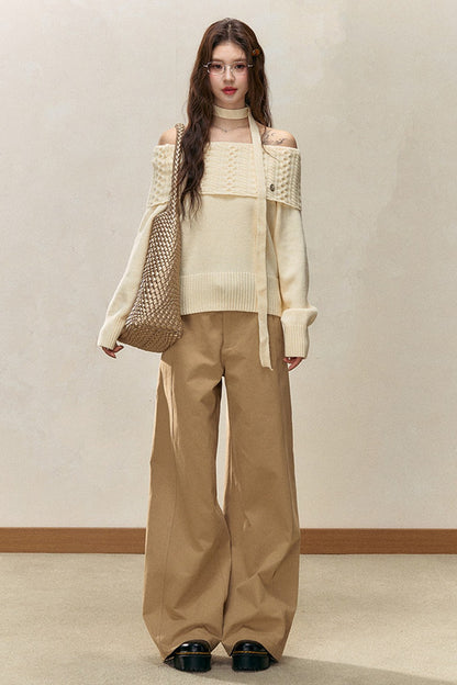 Maglione a maglia a maniche lunghe con spalle scoperte