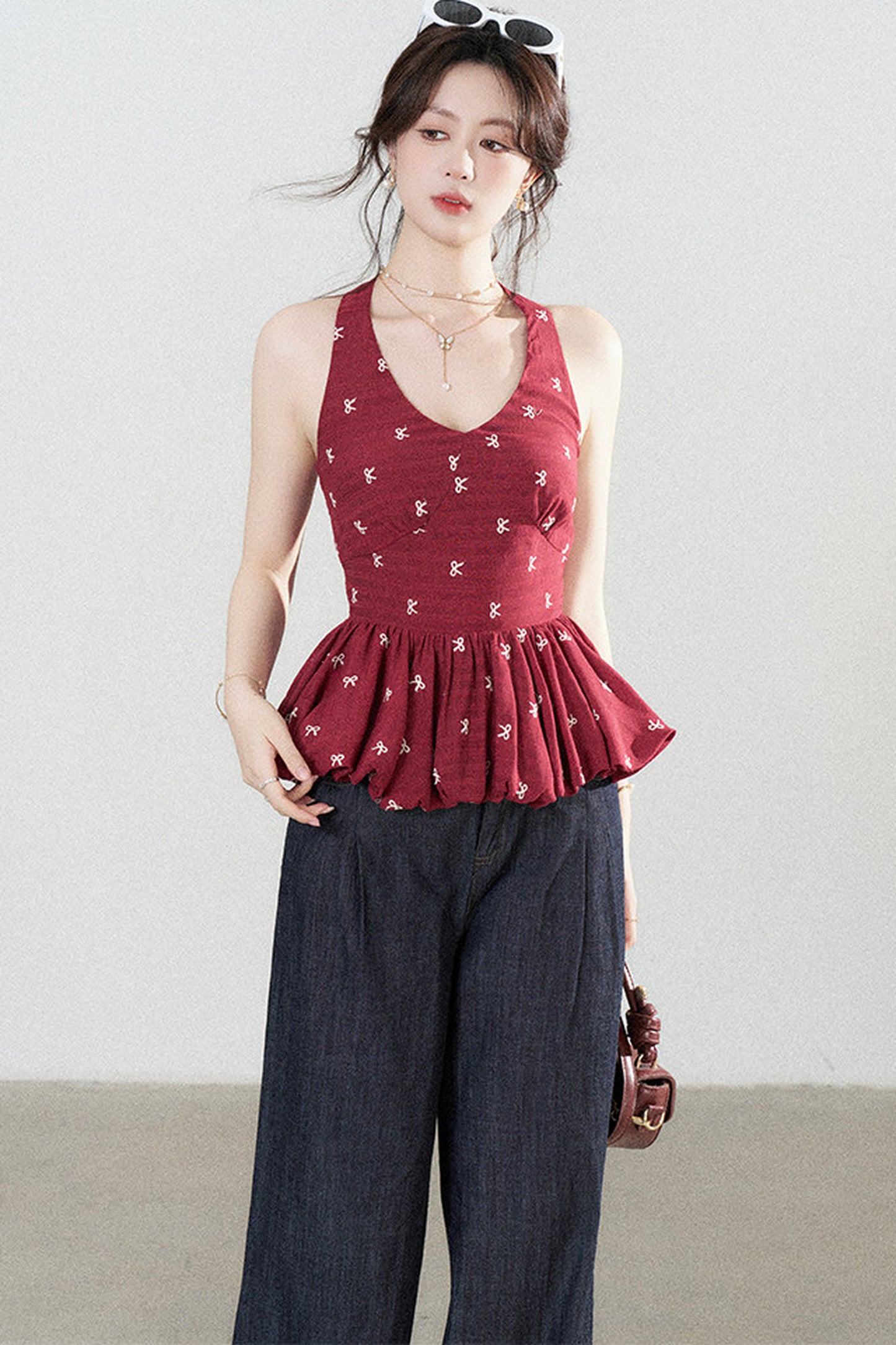 Red Halter Peplum Top