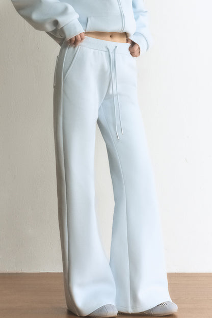 Light Blue Flared Drawstring Elastic Waist Sweatpants