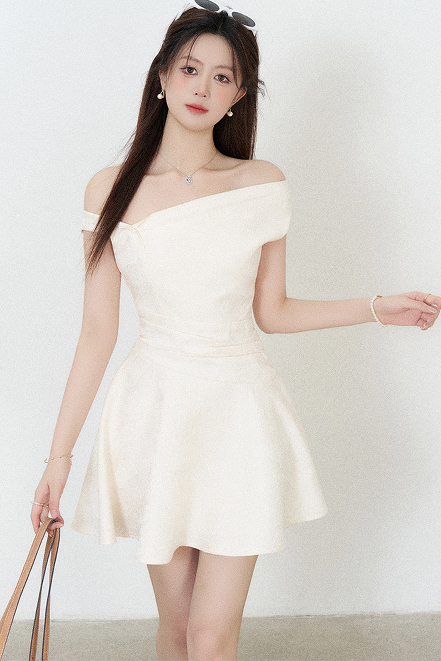 Apricot Off-Shoulder Slimming Dress