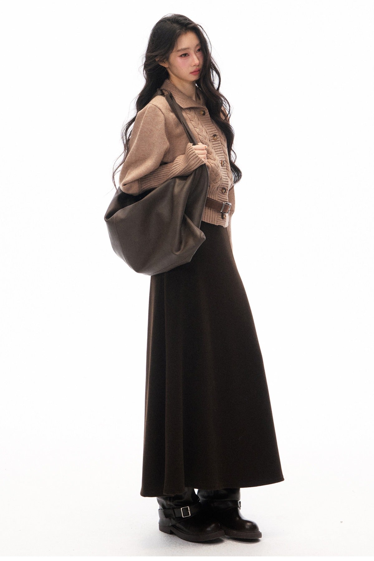 Knitted Jacket and Long A-Line Skirt Set-Up