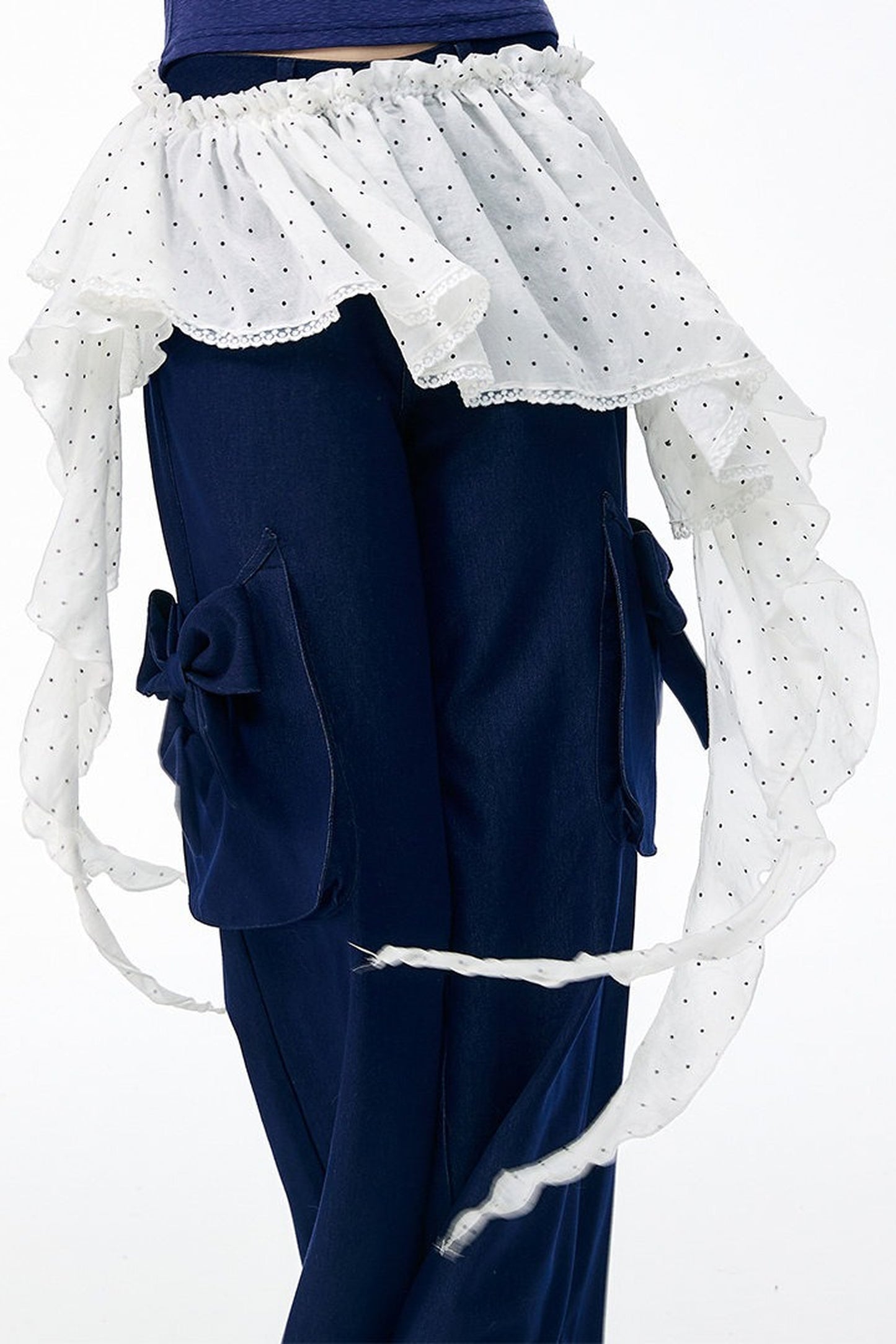 White Polka Dot Irregular Layered-Look Skirt