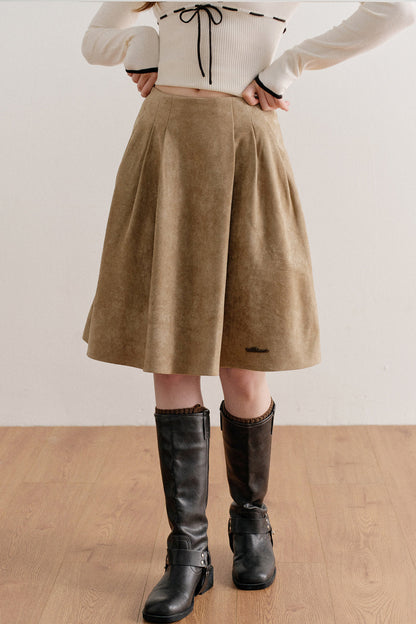 Faux Suede High-Waisted A-Line Skirt