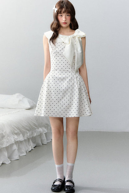 Pink Satin Polka Dot Bow Dress