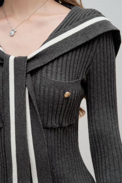 Navy Collar Striped Knit Top