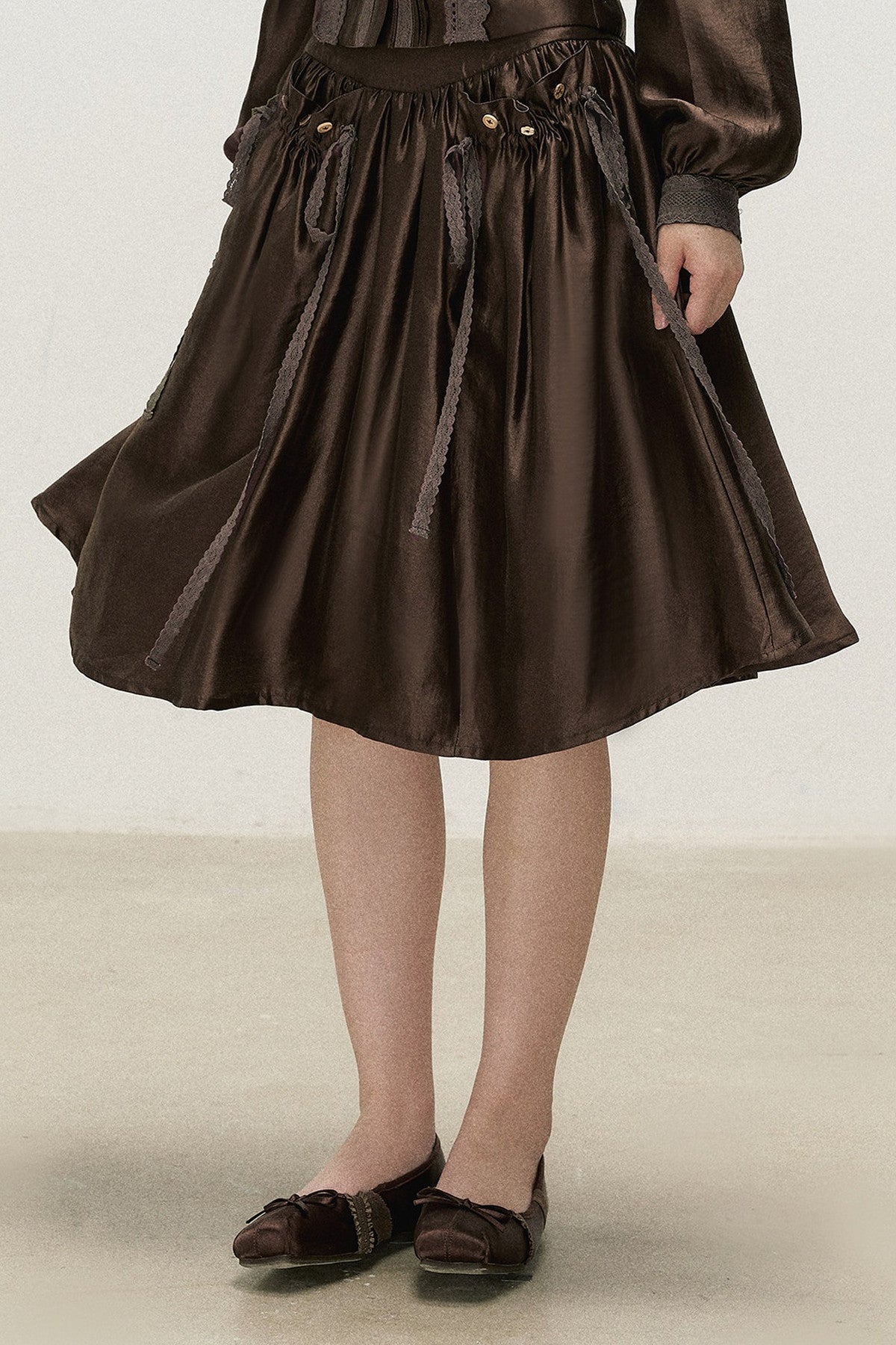 Lyocell V-Neck Shirt and Skirt Set-Up