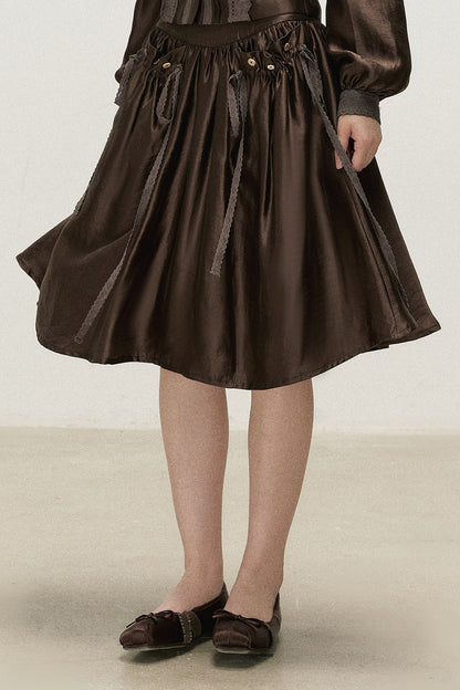 Lyocell V-Neck Shirt and Skirt Set-Up
