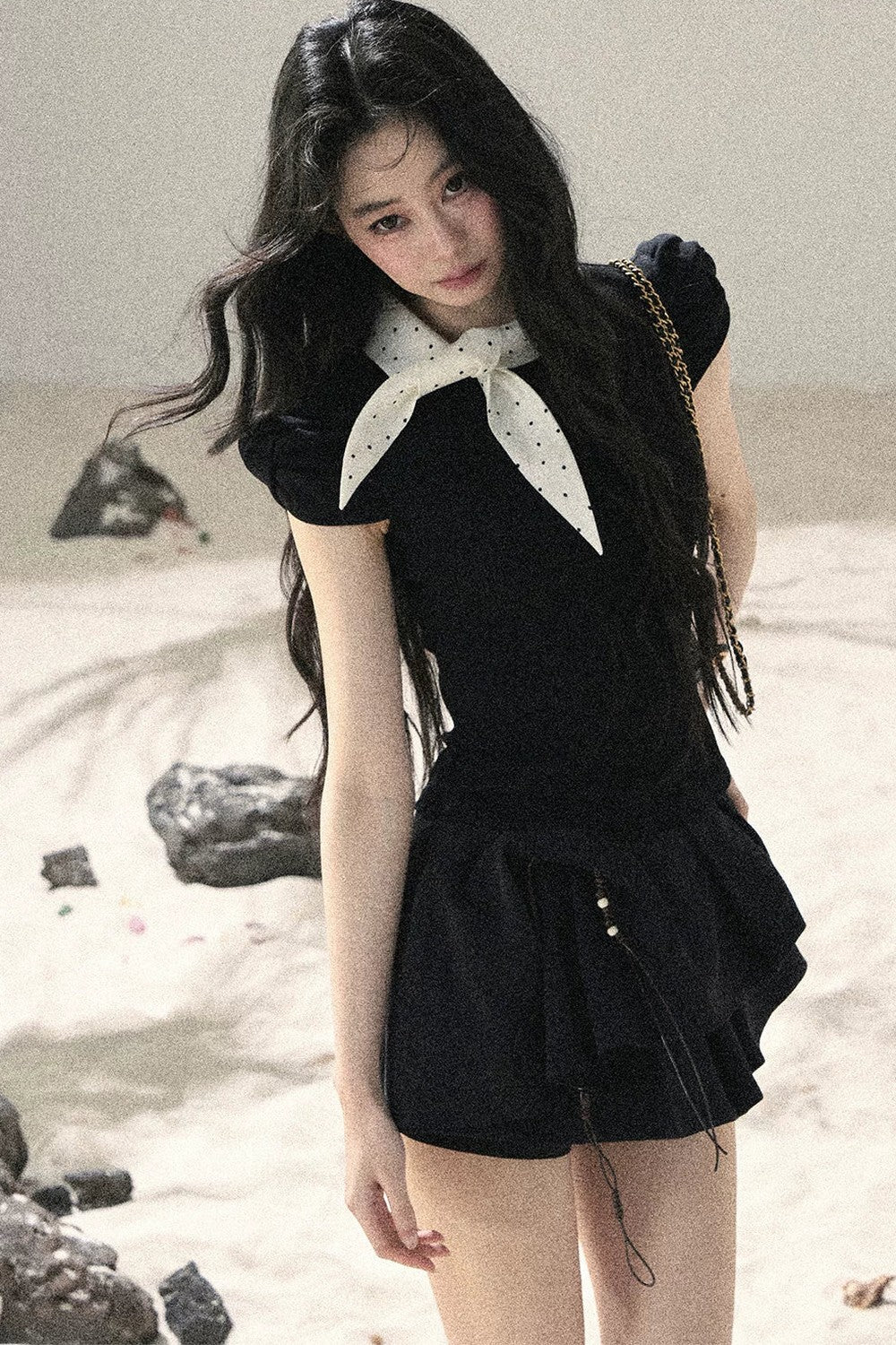 French Polka Dot Bow Puff Sleeve Top