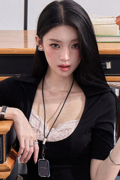 Fake Two-Piece U-Neck Top Set-Up