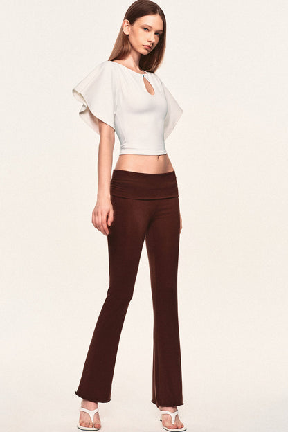 Water Drop Cutout Flutter Sleeve Blouse