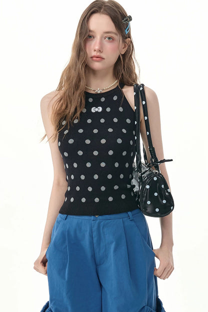 Top all’americana in maglia nero a pois