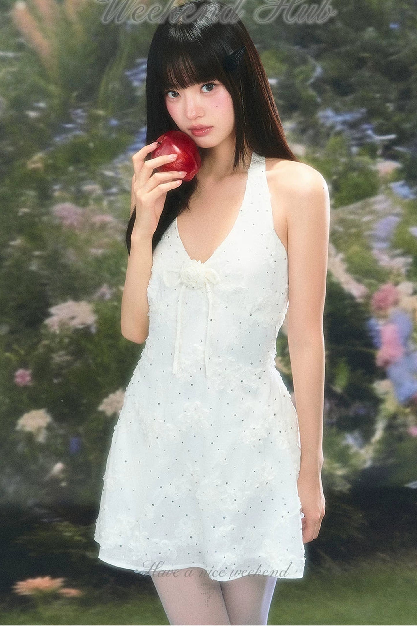 Three-Dimensional Floral Halter Dress Set-Up