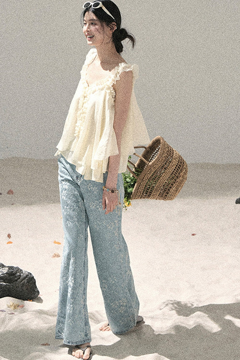 French Ruffled V-Neck Blouse