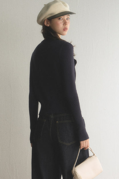 Striped Lapel Cardigan and Wide-Leg Jeans Set-Up