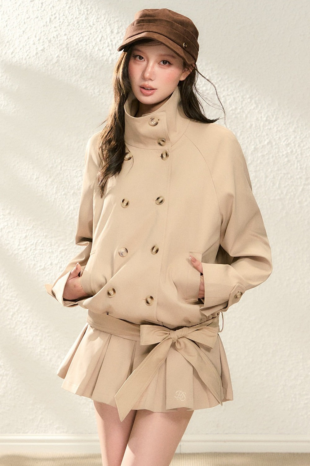 Style Pleated Skirt and Short Coat Set