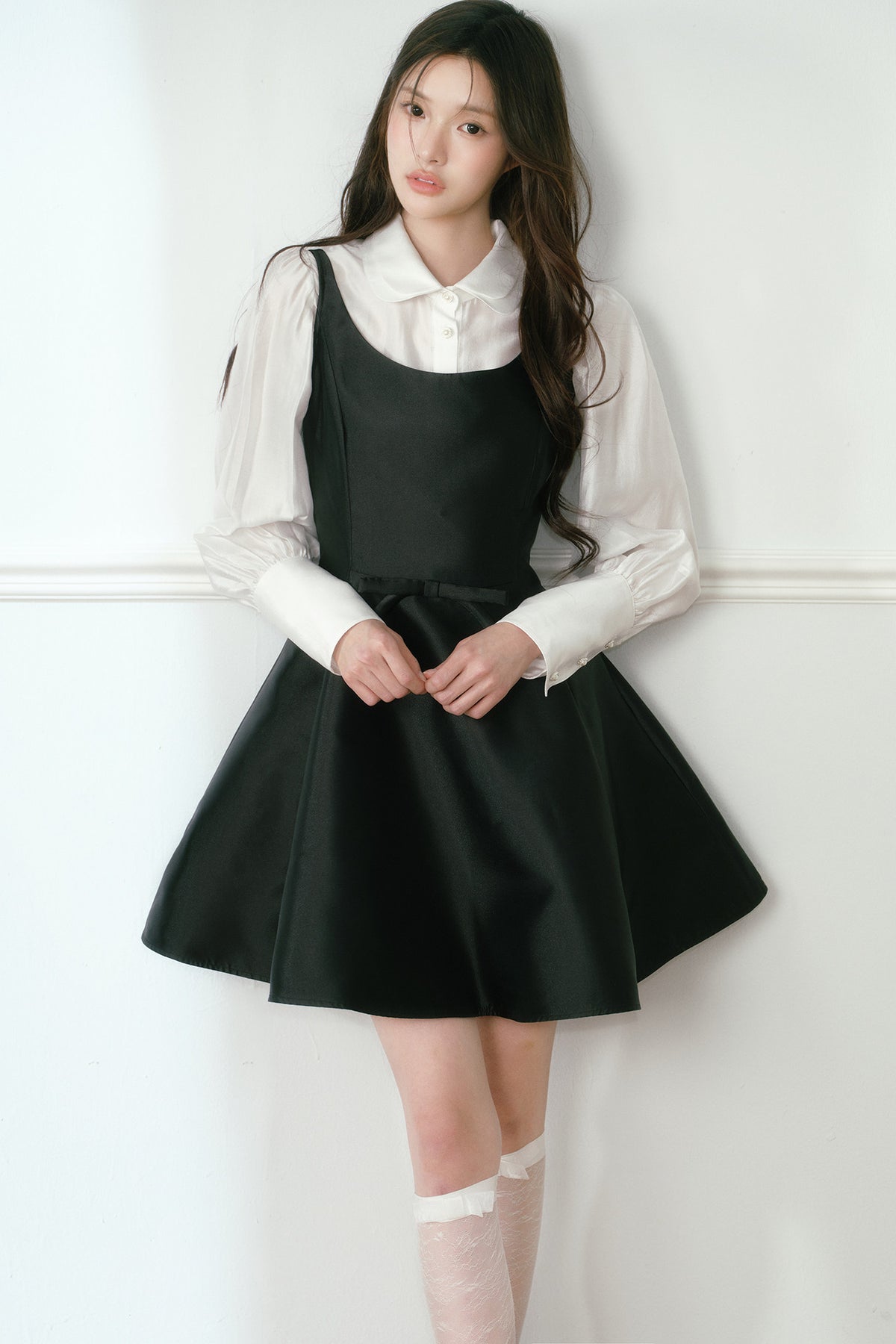 Pleated Tencel Doll Collar Shirt